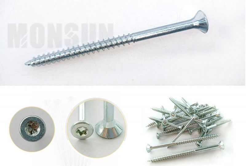 High Performance Waxed Torx Drive Csk Head with Ribs Clear blue Zinc Plated Chipbaord Screw for Laminated Wood/Hard Wood/Soft Wood and Plywood