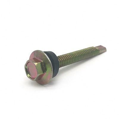 Yellow Zinc Hex Head Self Drilling Screw with Rubber Washer