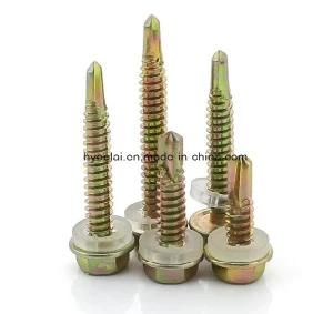 Hex Head Self Drilling Tapping Screw Rubber Washer Yellow Color Zinc Plated Good Quality 14# 1&quot; DIN7504 Screws
