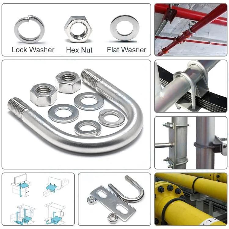 Custom Size Stainless Steel SS316 U Type Shaped Lock Ubolt Pipe Clamp Square U Bolt for Truck Grade 10.9 Hot DIP Galvanized