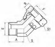 Hose Adapter 45° Bsp Male 60° Seat or Female Swivel 60° Cone, Hose fitting