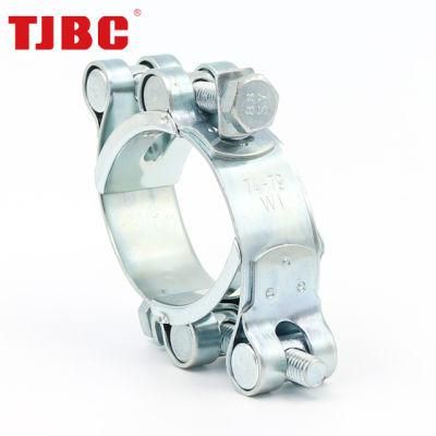 Adjustable Worm Drive W1 Zinc Plated Steel Heavy Duty Hose Clamp with Double Bolts for Fuel Gas Exhaust Piping, 240-260mm