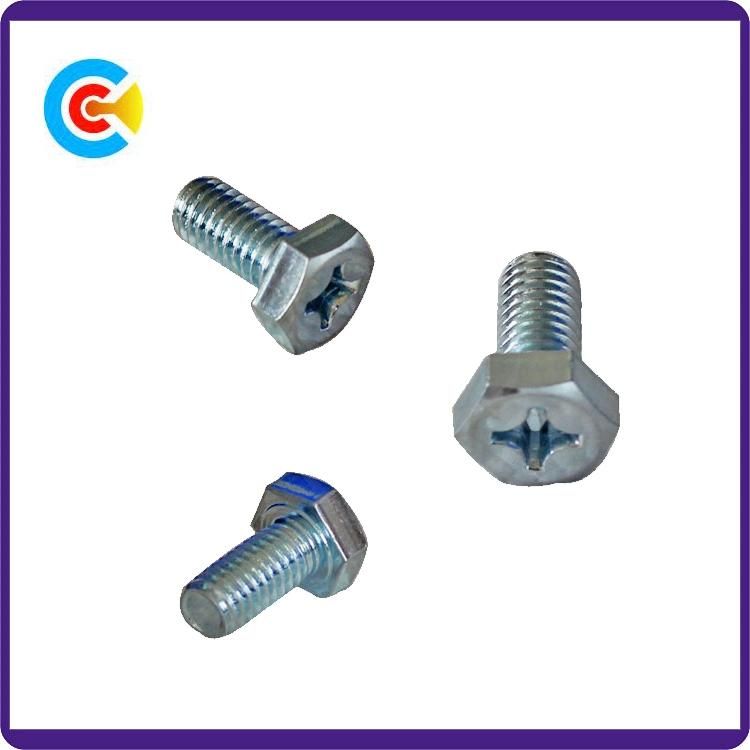 Galvanized M6 Cross Machinery Parts Fastener Hexagon Head Screws
