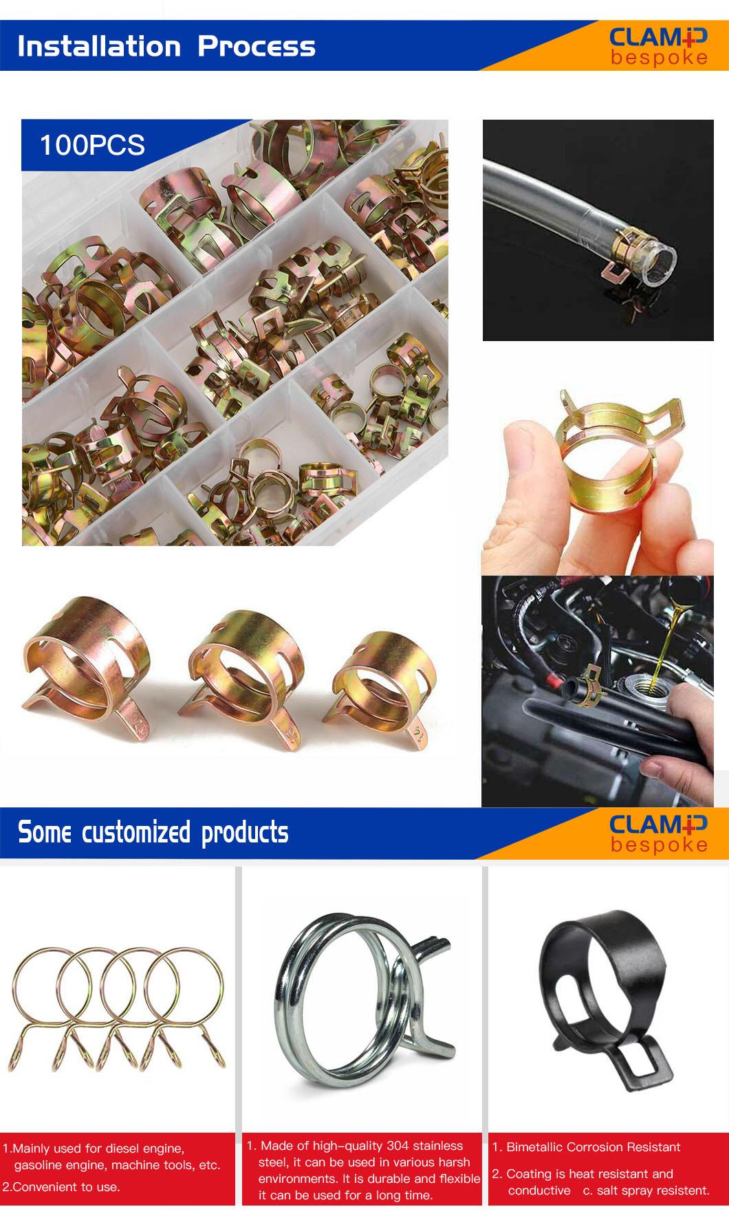 Auto Spare Parts Adjustable 65 Manganese Steel 6mm 8mm 10mm 15mm Black Electrophoresis Dacromet Nickel Plated Spring Hose Clamp