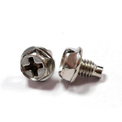 M4 6mm Hexagonal Flange Head Cross Recessed Machine Screw Bolt with Dog Point