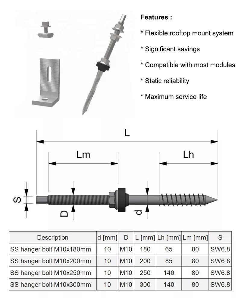 304 Stainless Steel Solar Roof Double Thread Hanger Bolt