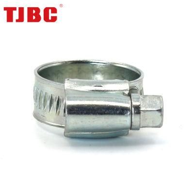 Adjustable Non-Perforation Worm Drive Zinc Plated Steel British Type Hose Clamp with Riveted Housing for Automotive, 11-16mm