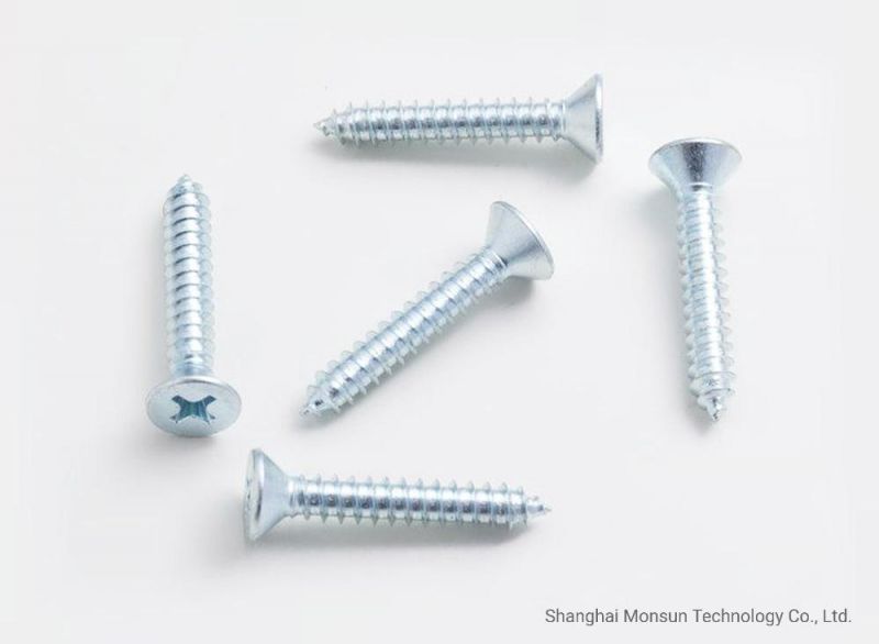 Cross Recess Flat Countersunk Head Phillips Drive Clear Zinc Plated Slef-Tapping Sheet Metal Screws