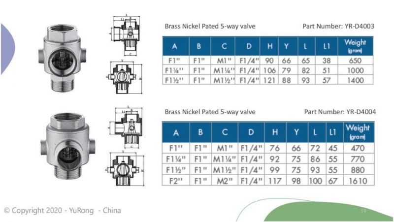 Five Way Tee Brass, Nickel Plated