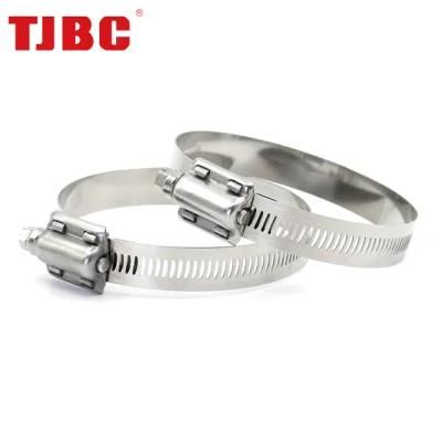 15.8mm Bandwidth Adjustable Perforated Worm Drive American Heavy Duty 304ss Stainless Steel Hose Clamp for Main Engine Plants, 108-130mm