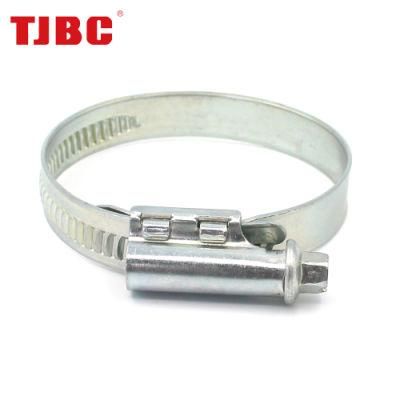 12mm German Type Galvanized Iron Worm Drive Hose Clamp Without Welded Housing, Adjustable Non-Perforated Pipe Tube Clip, 40-60mm
