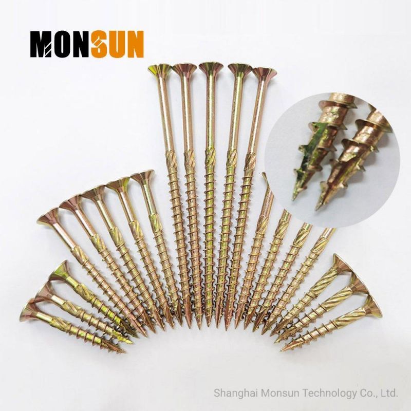 Tx Star Recess Yellow Zinc-Plated Steel Countersunk Flat Head Cutting Point Chipboard Screws/Partial Thread MDF-Plate Screw