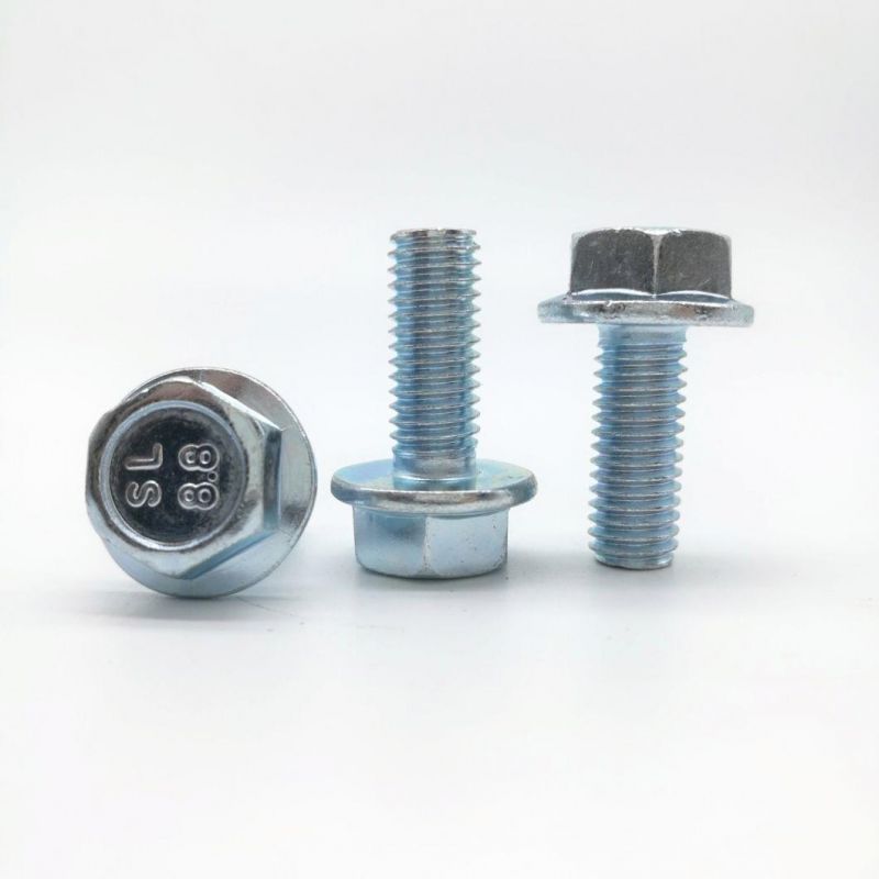 DIN6921 Carbon Steel Hex Bolt with Flange Blue-White Zinc