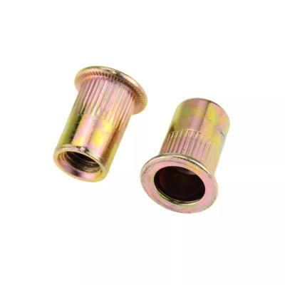 Zinc Plated Carbon Steel Rivnut Flat Head Threaded Rivet Insert Nutsert Knurled Cap Rivet Nuts