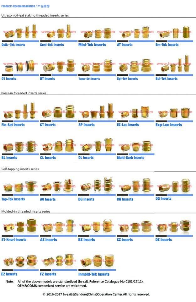 China Fastener Manufacturer in-Sail Brass Short Outer- Diamond Knurled Insert for Plastics