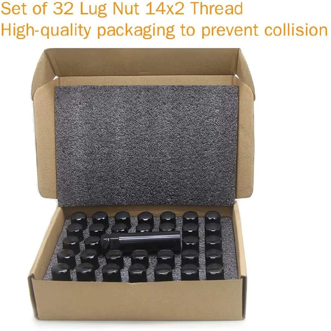 Black Acorn Tuner 2" Tall 3/4" Hex M14X2 Lug Nuts with 32PCS