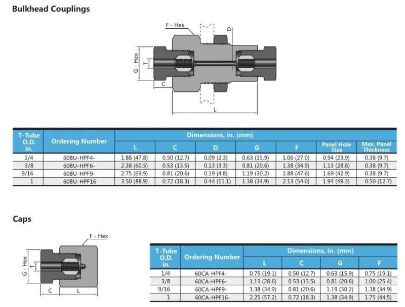 Hikelok 60000 Psig Ultrahigh Pressure Fittings Stainless Steel Bulkhead Couplings