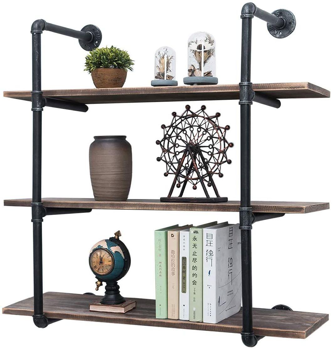 1X Industrial Pipe Shelf Bracket with Wall Mounted Floating Shelves Storage Holder DIY Furniture