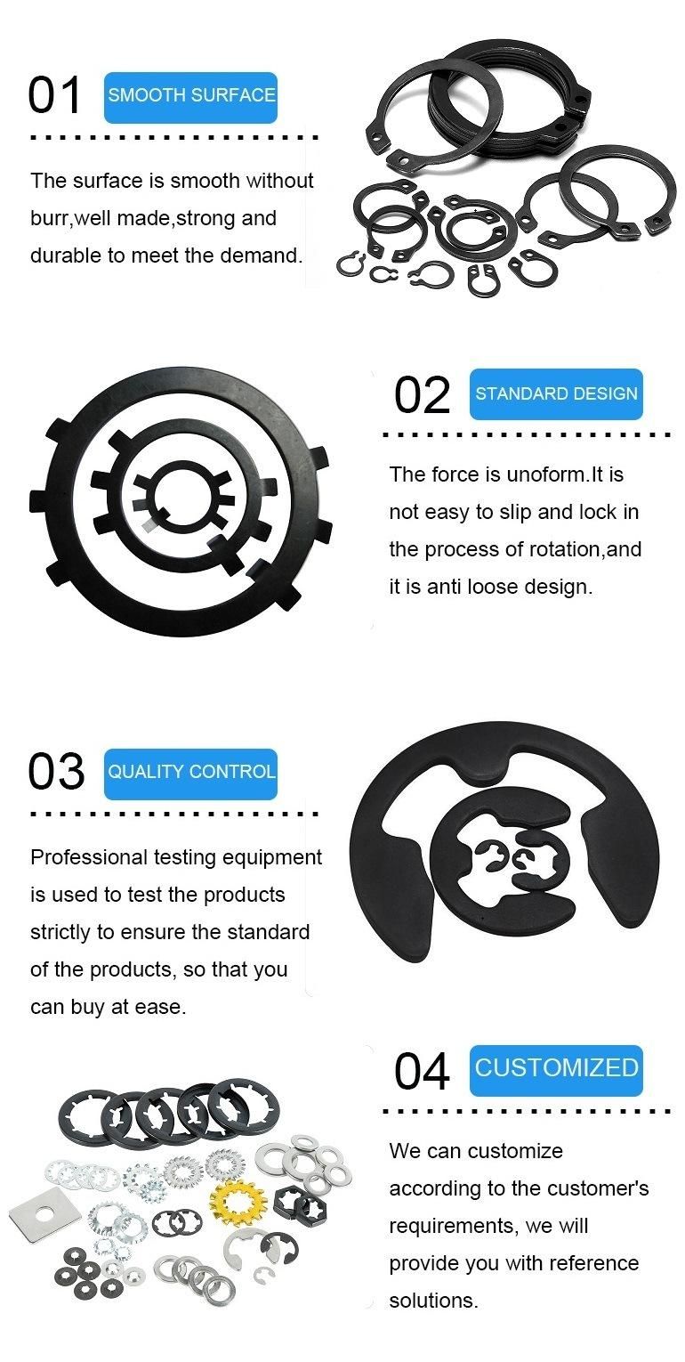 Made in China Spring Steel Black Coating Retain Ring Criclip Pressure Washer Spring Lock Wahser External Internal Tooth Lock Washer DIN125 DIN127 DIN471 DIN472