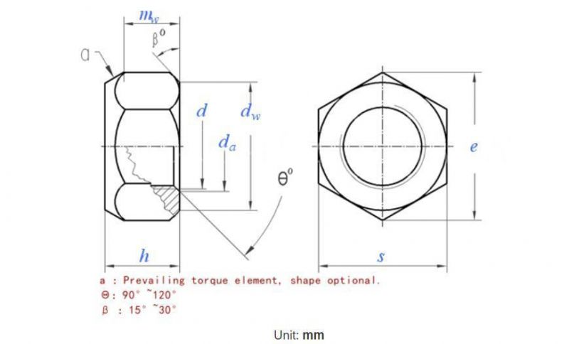 All-Metal Prevailing Torque Type Hexagon Nuts Single Piece Metal Nut for Locking