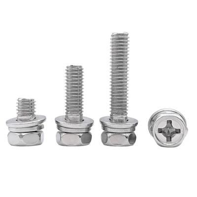 GB9074.13 Stainless Steel 304 Hexagon Head Combination Screws Bolts with Flat Spring Washer