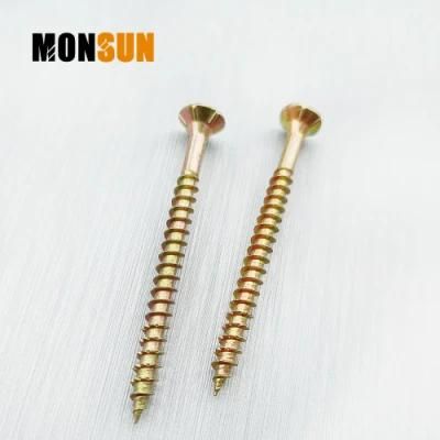 Saw Thread Csk Countersunk Head Pozidriv Recess Yellow Zinc Plating Chipboard Screw with Serrations