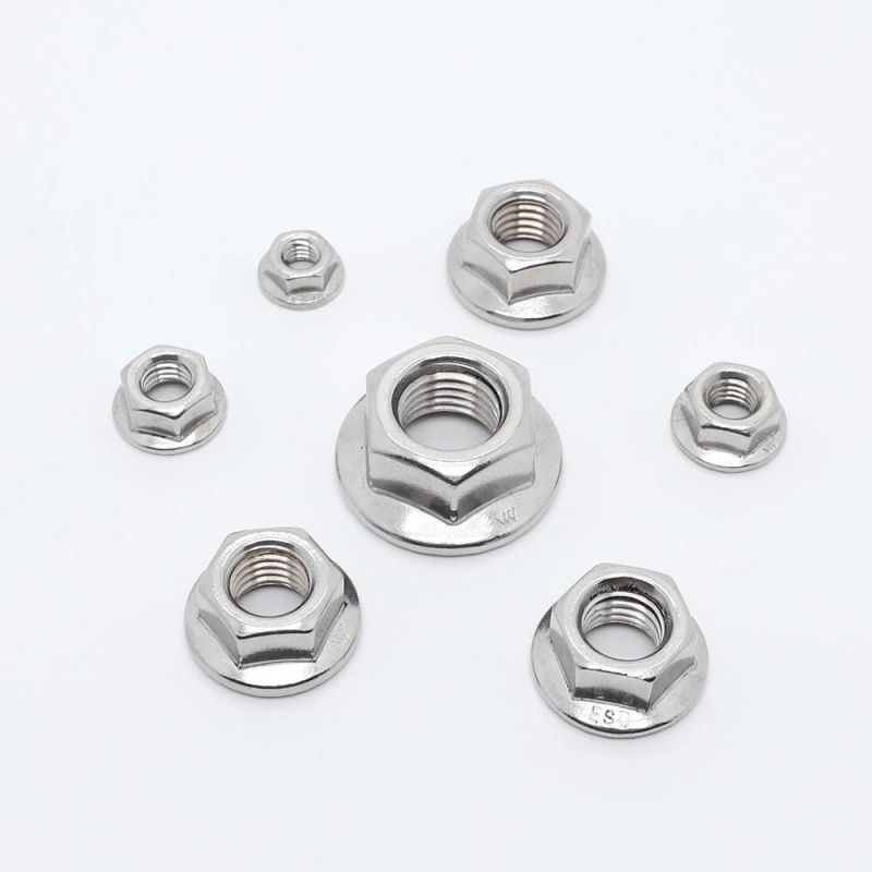 Fastener DIN6923 SUS304 SUS316 Hexagon Nut M5 M6 M8 M10 Stainless Steel Flange Nuts with Serrated