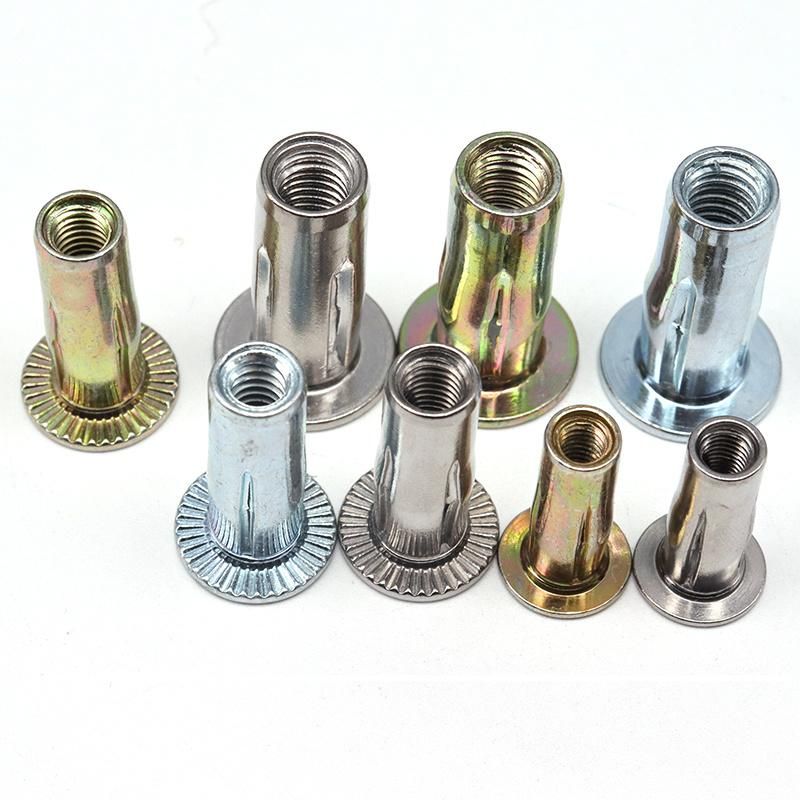 Stainless Steel Galvanized Zinc Steel Pre Bulbed Threaded Inserts Slotted Body Inserts Cross Nut Plusnut Lantern Rivet Nut for Screw