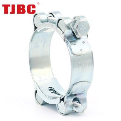 Galvanized Iron Heavy Duty Hose Clamp with Double Bolts, Adjustable Range 74-79mm