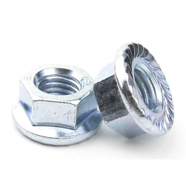 DIN6923 Blue White Zinc Plating Carbon Steel Hexagon Flange Nut with Serration
