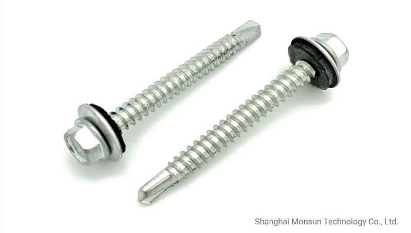 Zinc Hex Head Self-Drilling Roofing Screws W/Bonded EPDM Washer