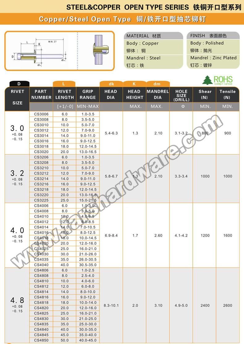 China Rivet Fastener of Metal Rivet