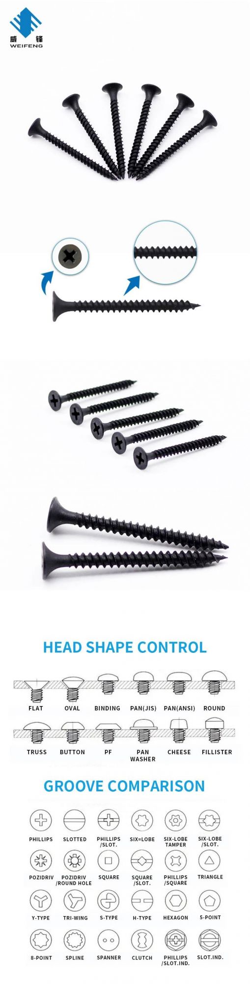 1022A Factory Price Phillips Black Bugle Head Drywall Screw for Gypsum Board