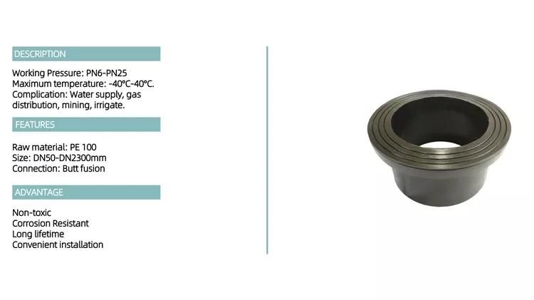 HDPE Pipes Fittings Stub 200mm Electro Fusion HDPE Flange Adapter Long Neck HDPE Stub End Stub Flange Adaptor