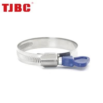 Non-Perforated Stainless Steel Germany Type Worm Drive Hose Clamp with Handle, 16-27mm
