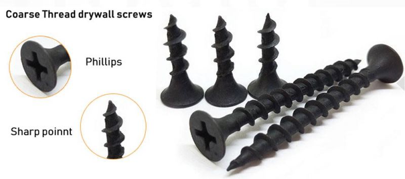 High Quality Coarse Thread Black Phos Finishes Phosphated pH Recess Self-Tapping Drywall Screws for Plasterboard