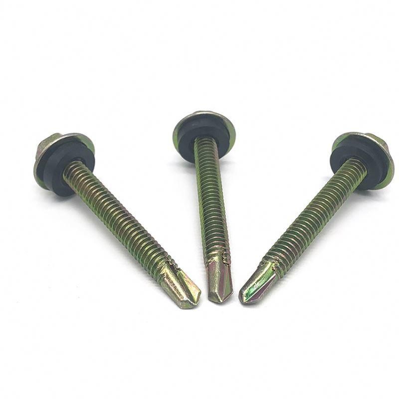 Yellow Zinc Hex Head Self Drilling Screw with Rubber Washer