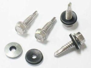 Self Drilling Screw with EPDM Washer, Zinc Plated, Hex Head