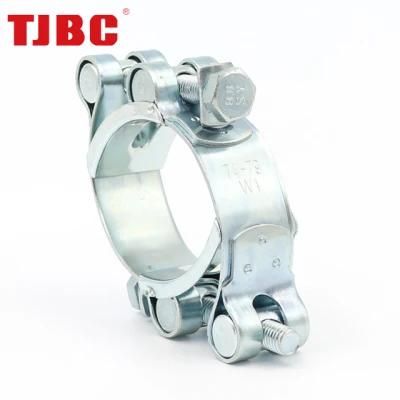Galvanized Iron Heavy Duty Hose Clamp with Double Bolts, Adjustable Range 220-240mm
