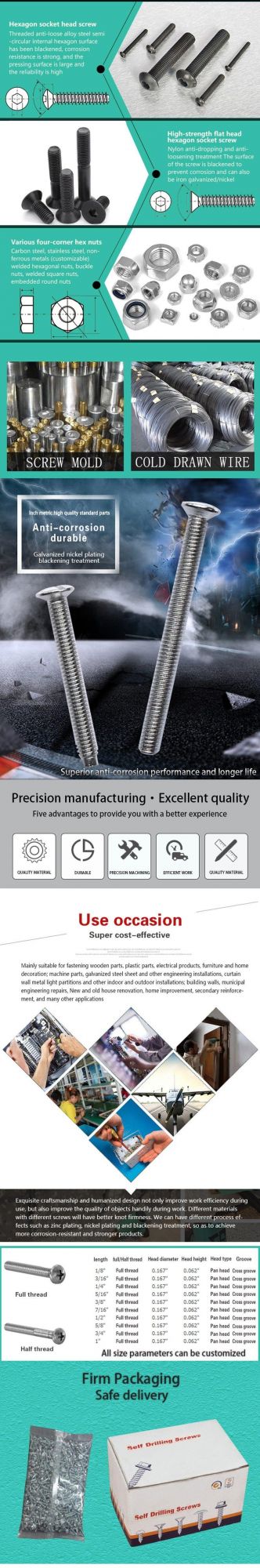 OEM Metal Imperial Phil-Slot Flat or Round Screw ODM