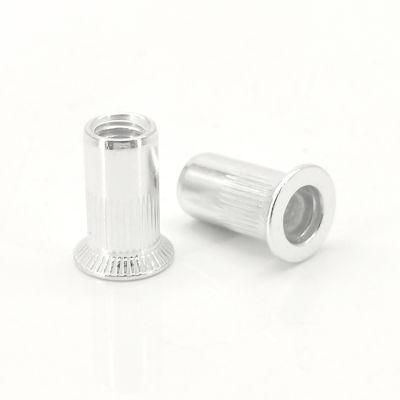 Stainless Steel Carbon Steel Flat Head Round Body Through Hole Rivet Nut with Knurling
