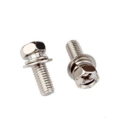 Nickel Plated Cross Recess Hexagonal Head with 2 pcs Washer Bolt GB9074