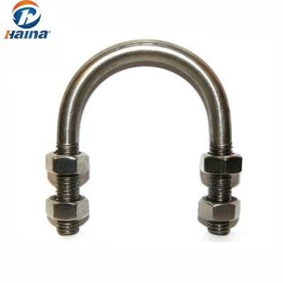 DIN3570 Stainless Steel SS304 SS316 A2 A4 M8 M12 M16 M20 U Shape/Type Bolt with Two Nuts Bent Bolt Square U Bolt for Tower and Electric Power
