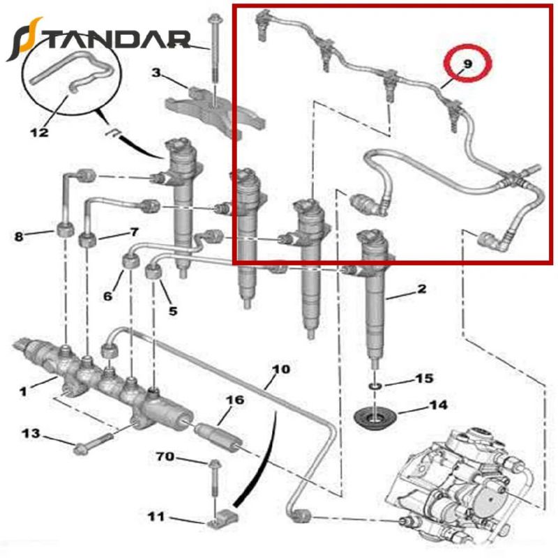 6c1q9K022AG Diesel Injection Leak off Pipe for Ford Transit FIAT Peugeot