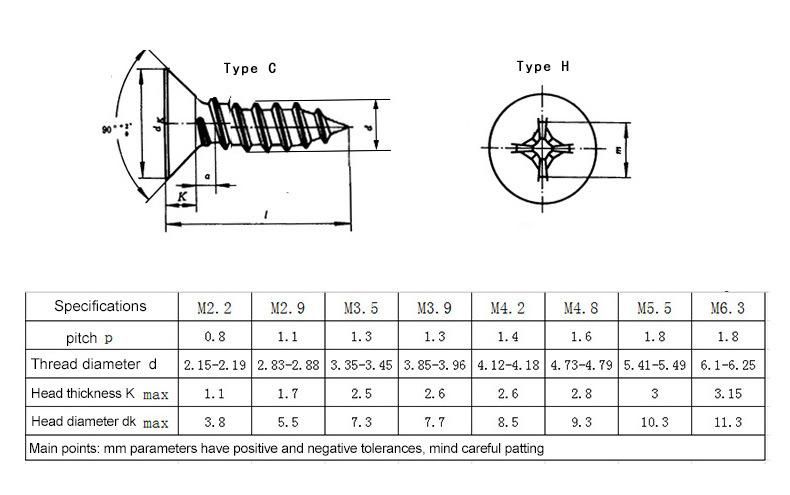 Hot Sales Brass Phillips Cross Recessed Countersunk Head Self Tapping Screws DIN7982