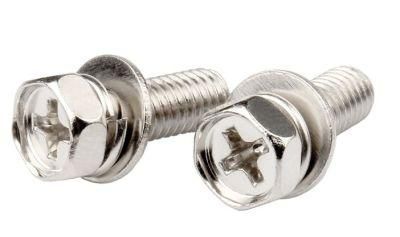 M4-M6 Nickel Plated Cross Recessed External Hexagon Three Combination Screw with Flat Washer Spring Washer Recess Combination Bolt