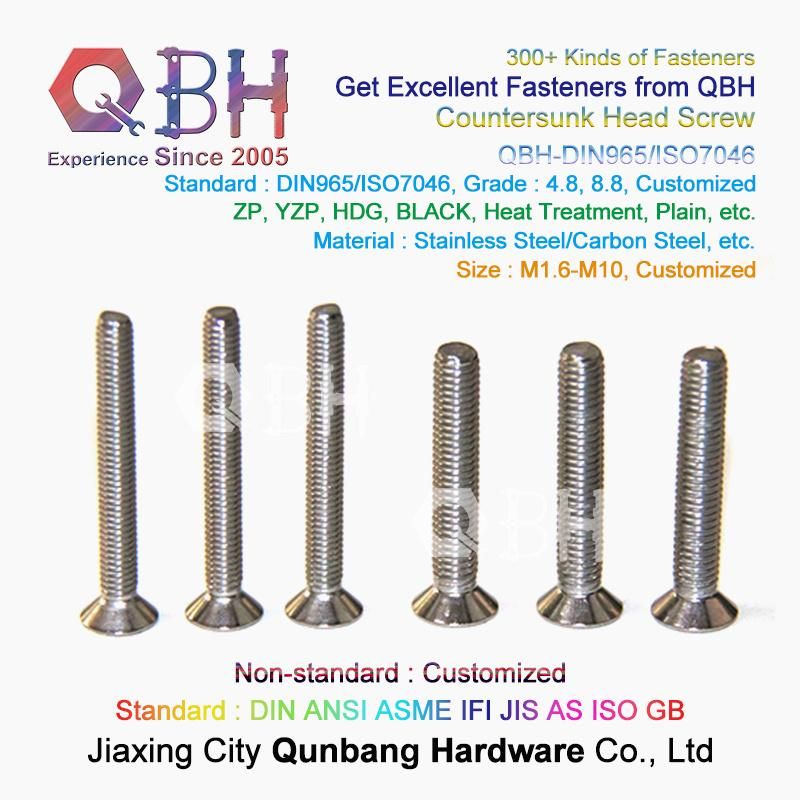 Qbh DIN965 Stainless Steel Cross Recessed Countersunk Head Machine Screw
