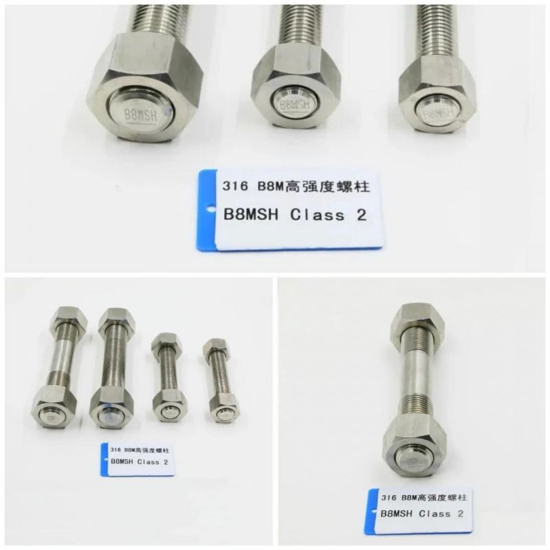 Made in China Hardware ASTM A193 Grade B8 B8m Class 2 Stud Bolt Thread Bar Threaded Rod Anchor Bolt Hex Head Bolt U Bolt Structural Bolt and Nut Flange Bolt
