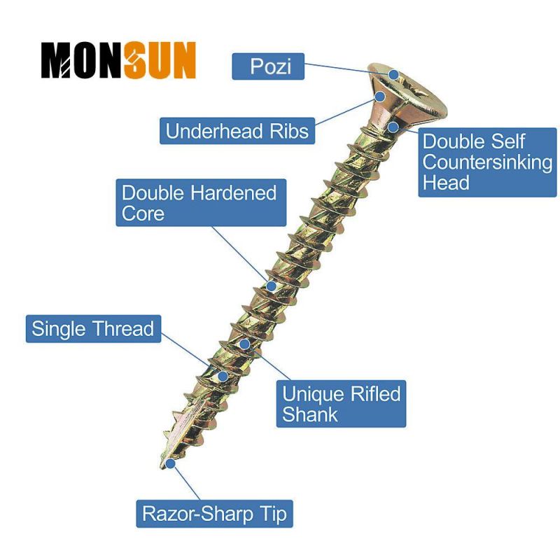 Zinc Plating Rifled Shank Double Countersunk Head Turbo Wood Screw/Tornillos