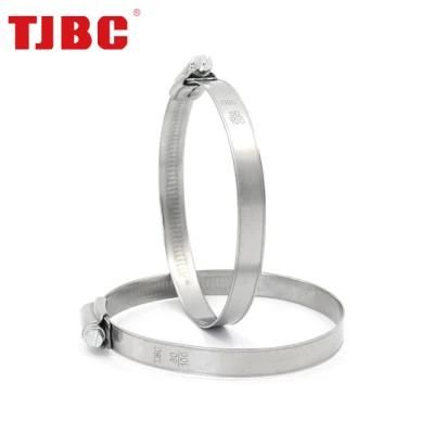 Galvanized Steel Worm Drive Adjustable Non-Perforation British Type Rubber Hose Clamp with Welded Housing, 200-220mm